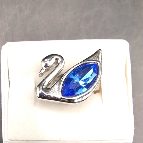 Authentic Genuine Swarovski Blue Crystal & Rhodium Lapel Pin Brooch - Picture 4 of 6